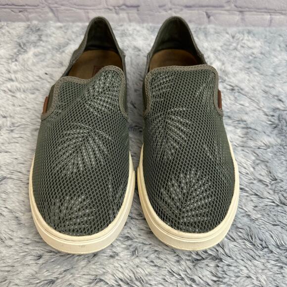 OluKai Pehuea Sage Green Palm Leaves Mesh Slip On Loafers Size 7.5 Casual Shoes - Picture 3 of 9